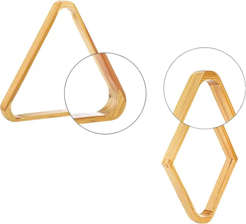 Vista 3 de TOPZEA Paquete de 2 estantes de madera para bolas de billar, juego de estantes triangulares de madera maciza de 8 bolas de diamantes de 9 bolas