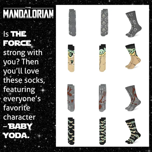 Vista 4 de Hyp Calcetines Baby Yoda Star Wars Mandalorian The Child Grogu para hombres mujeres y adultos 4 pares de calcetines en caja de regalo de Star Wars