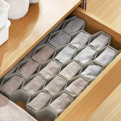 Vista 2 de Poeland Organizador de Divisor para Cajones DIY de Plástico en Nido de Abejas Gris, Juego de 2 Gris (2 unidades)