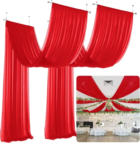 Vista 22 de Cortinas de techo verdes para cortinas de boda para techo, tela drapeada, 2 paneles de 5 x 20 pies, cortinas de tela para cortinas de arco de boda