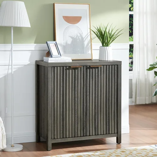 Vista 2 de OAKHAM HOME Oxford Storage Cabinet Fluted Sideboard Buffet with Adjustable Shelves Modern Accent Console Credenza for Hallway, Living Room, Entryway