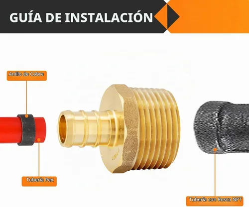 Vista 4 de 2 accesorios HeSun PEX, adaptador NPT macho de 3/4 pulgadas de crimpado x 1