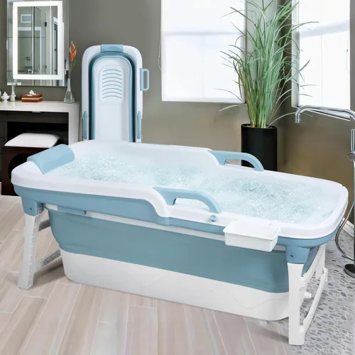 Vista 3 de Foldable Bathtub for Adults, Portable Soaking Tub with Headrest Blue