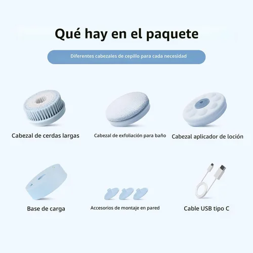 Vista 6 de Cepillo corporal eléctrico para la espalda, con esponja para la ducha, impermeable, mango largo doble, cepillo corporal con alimentación eléctrica
