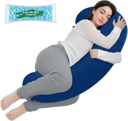 Vista 17 de TranquilRelax Almohada corporal en forma de C para dormir de lado, almohada larga de espuma viscoelástica para piernas, cadera y espalda, funda Negro
