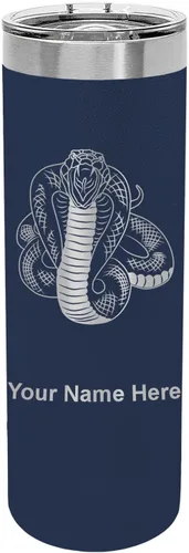 Vista 14 de LaserGram Vaso delgado aislado al vacío de 22 onzas, serpiente cobra, grabado personalizado incluido (negro)