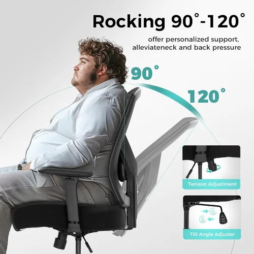 Vista 4 de ALPHA HOME Silla de oficina resistente, ergonómica, silla de computadora de malla con respaldo medio con soporte lumbar, silla de escritorio