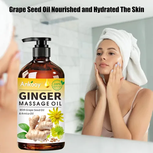 Vista 5 de Paquete de 3 aceites de masaje de jengibre con aceite de árnica, aceite de vitamina E y aceite de semilla de uva, aceite de jengibre para drenaje