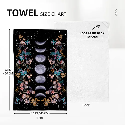 Vista 2 de Toallas de Cocina Bruja Negra Luna Fases de la Luna Boho Floral Botánico Paño de Mano Gótico Bohemio Decoración Floral Regalos 16"x24" Paño