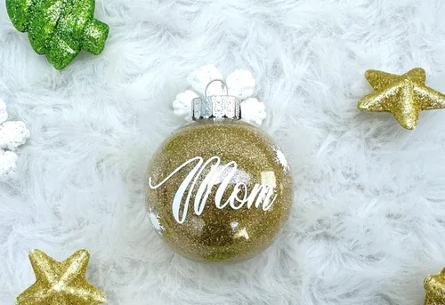 Vista 13 de Adorno de Navidad personalizado, bola de purpurina con nombre personalizado, plástico inastillable, tamaños, incluye caja de regalo, decoración