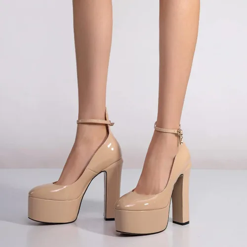 Vista 2 de PAZUZE Zapatos de tacón alto para mujer, sexy, elegante, con plataforma y punta cuadrada, 9.5