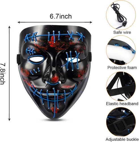 Vista 4 de Lumiparty Máscaras aterradoras con luz LED - Máscaras de fiesta de disfraces de Halloween para hombres, mujeres y niños