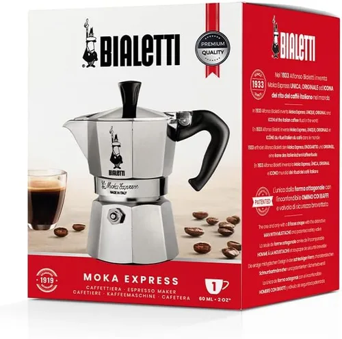 Vista 5 de Bialetti - Moka Express: Cafetera de espresso sobre estufa icónica, prepara auténtico café italiano, olla de moka 1 taza (2 Oz - 60 Ml), aluminio