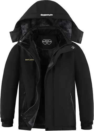 Vista 13 de Chaquetas de esquí para niños, impermeable, abrigo de invierno con forro polar, resistente al viento, chaqueta de snowboard con capucha desmontable