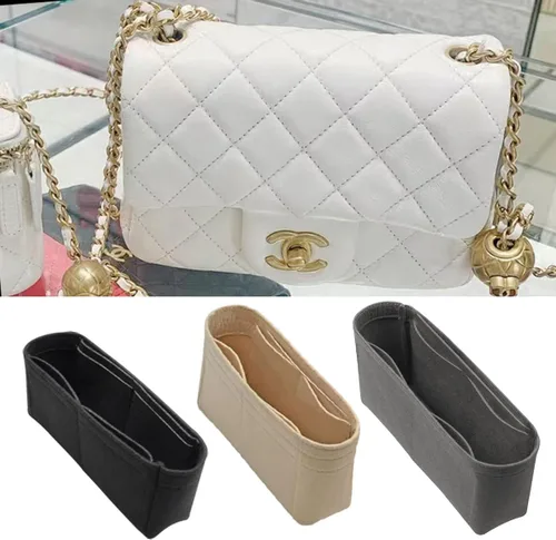 Vista 4 de Lckaey Organizador de inserción de bolso para chanel pequeño bolso clásico con solapa, organizador de fieltro para bolso premium sin