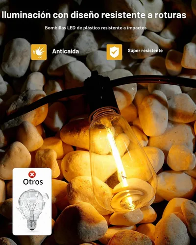 Vista 3 de Tira de luces LED para patio, 50 pies, IP65, impermeable, ST38, conectable, regulable