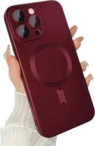 Vista 8 de ankofave Funda magnética para iPhone 13 Pro Max para mujer, diseño mate de lujo suave con brillo metálico con protector de lente de cámara