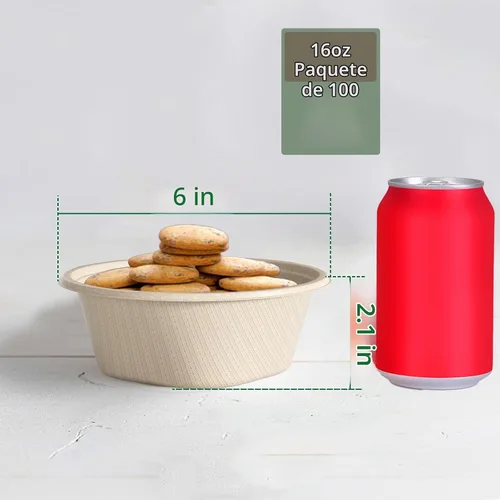 Vista 2 de Homestockplus Cuencos de papel desechables de 16 onzas, cuencos desechables pequeños y resistentes, hechos de bagazo natural para cereales, arroz