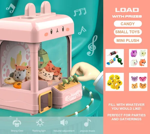 Vista 4 de Cxjoigxi - Gran máquina de pinzas para niños y adultos con premios, sonido y luz ajustables, mini máquina expendedora para niñas, juego electrónico