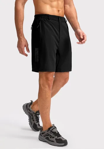 Vista 2 de Pudolla Pantalones cortos de senderismo para hombre, pantalones cortos de verano para viajes al aire libre para hombres con bolsillos con cremallera