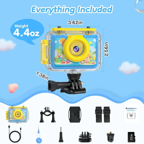 Vista 9 de Juguete de piscina y cámara submarina para niños, cámara de acción impermeable de 99 pies, video de 1080P y foto de 20 MP con lente abatible