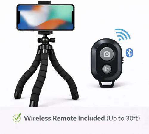 Vista 3 de Acuvar Trípode para teléfono celular con control remoto, soporte flexible de 10 pulgadas, soporte para teléfono y adaptador GoPro, trípode de viaje