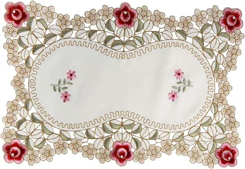 Vista 10 de HOLY HOME Camino de mesa navideño 100% poliéster, bordado de encaje, rosa, tela pastoral, decoración del hogar (rosa, 16 x 70 pulgadas)