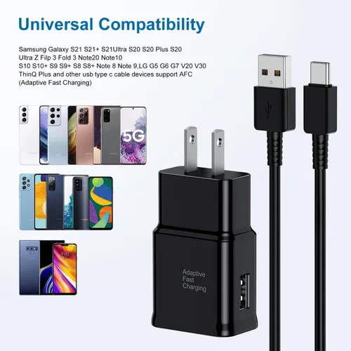 Vista 6 de Cargador tipo C de carga rápida, paquete de 2 bloques de carga USB C Android para teléfono y cable de carga de 3 pies, para Samsung Galaxy S8/S9/S10