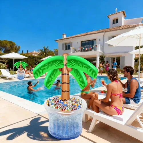 Vista 10 de Zcaukya Enfriador inflable de palmera, 60 pulgadas para decoraciones de fiestas tropicales, suministros de fiesta hawaiana, decoraciones de piscina