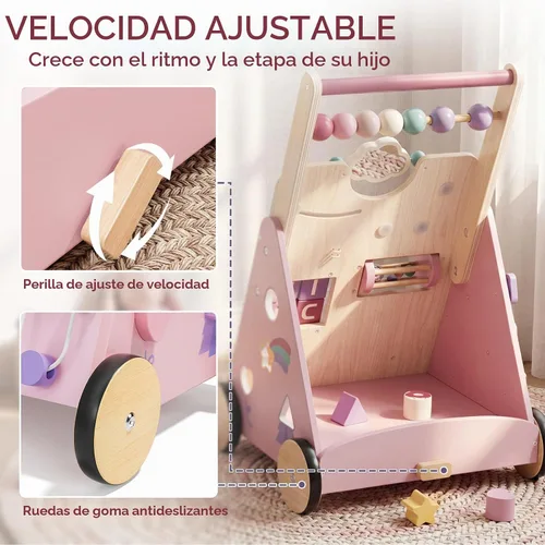 Vista 3 de Lehoo Castle Caminante de madera del bebé del unicornio, caminante Multicolor