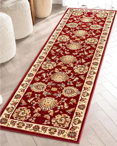 Vista 25 de Well Woven Alfombra de área oriental roja de Sultan Sarouk con diseño floral persa, formal, tradicional, fácil de limpiar, resistente a las manchas