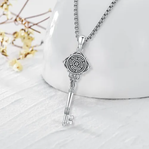 Vista 94 de Collar de pentagrama de plata de ley con triple luna, diosa celta, nudo celta, nudo de brujas, Ankh, sol y luna, Hécate, lilith, Santa Muerte