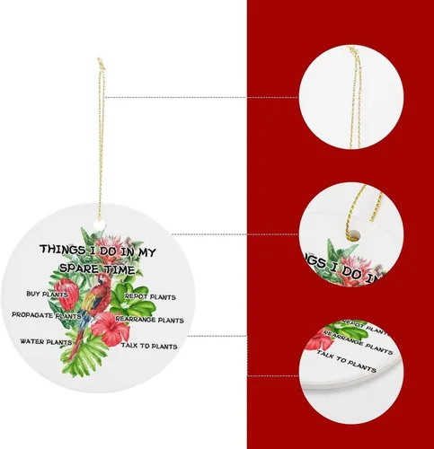 Vista 5 de Adornos de plantas para árbol de Navidad, decoración de Navidad de señora de plantas locas, bonitos y divertidos adornos de cerámica para amantes