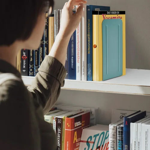 Vista 8 de Acrimet Sujetalibros para estantes, extremos de libros de metal de acero resistente, tapón antideslizante para libros, soporte para almacenamiento
