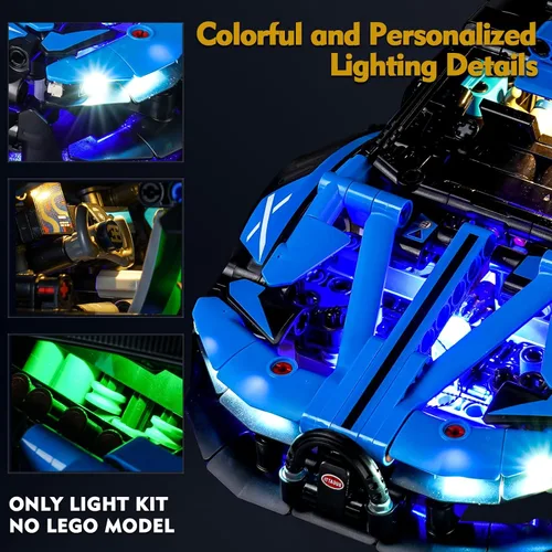 Vista 2 de VONADO Kit de luz LED compatible con Lego Bugatti Bolide Agile Blue, iluminación de control remoto compatible con Lego Bugatti 42162 juego