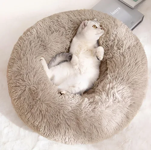 Vista 21 de Camas para gatos de interior – Cama para gatos lavable de 20/24 pulgadas, camas para perros pequeños y medianos, antiansiedad, cama redonda de felpa