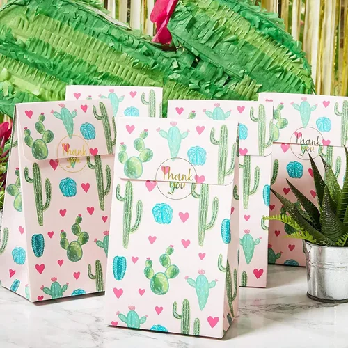 Vista 2 de Bolsas de regalo de cactus para fiesta de cumpleaños (rosa, paquete de 24)
