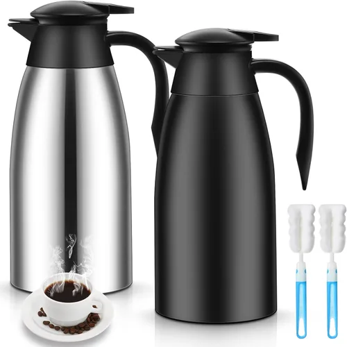 Vista 9 de Ziliny Paquete de 2 jarras térmicas de café de 51 onzas, jarra de café de acero inoxidable aislada al vacío de doble pared, mantiene las bebidas