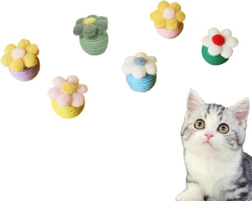 Vista 8 de Juguete para gatos, bola de sisal, juguete colgante para gatos, hecho a mano, cuerda para gatos, masticable, respetuoso con el medio ambiente