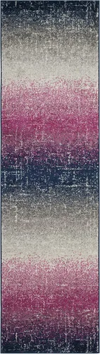 Vista 3 de SAFAVIEH Madison Collection - Alfombra de pasillo, 2 pies 3 pulgadas x 8 pies, color fucsia y azul marino, diseño de rayas bohemio, no desprende