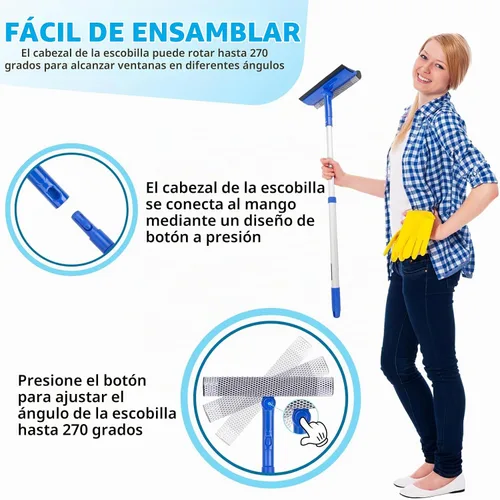 Vista 3 de Herramienta de limpieza de ventanas para el hogar con poste de extensión de 20 a 30 pulgadas, escobilla para limpieza del parabrisas del automóvil