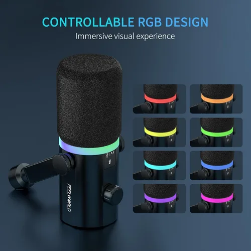 Vista 5 de FEELWORLD PM1 XLR Micrófono dinámico USB con soporte de escritorio, regalos para grabación de podcasts, PC, juegos de computadora, transmisión
