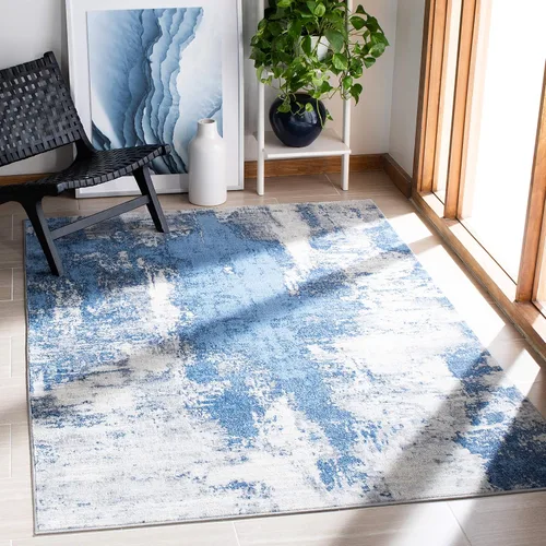 Vista 18 de SAFAVIEH Jasper Collection - Alfombra decorativa de 2 x 4 pies, azul y marfil, diseño abstracto moderno, no desprende pelusa y de fácil cuidado