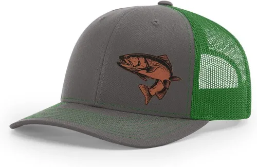 Vista 30 de Sombrero de pesca de trucha con parche de cuero grabado láser Richardson 112 Snapback Trucker Cap