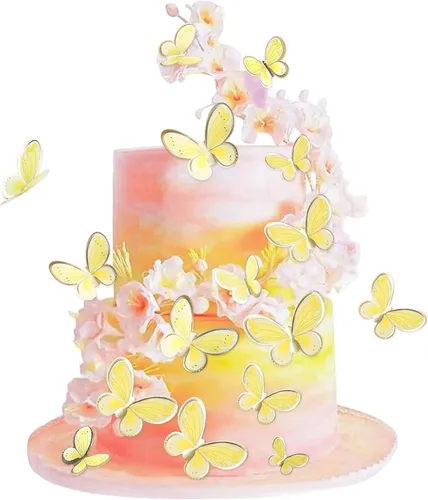 Vista 26 de 38 bolas de oro rosa para decoración de tartas, flores artificiales rosadas, decoraciones de pasteles de mariposa para decoración de pasteles