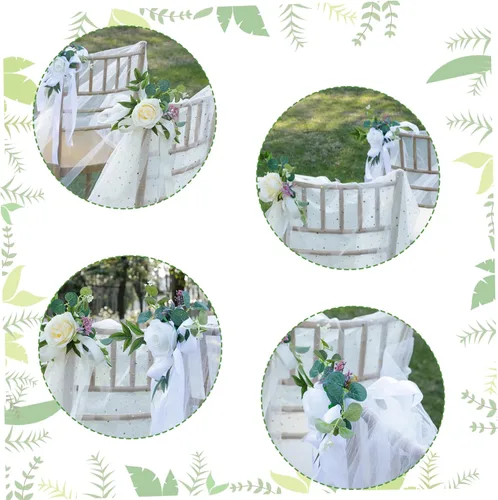 Vista 7 de Decoraciones de pasillo para ceremonia de boda, 6 piezas de rosas artificiales para decoración de pasillo de boda con cintas, decoración floral