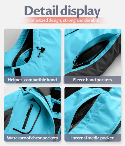 Vista 7 de Chaqueta de esquí impermeable para mujer resistente al viento chaqueta de snowboard cálida abrigo de invierno