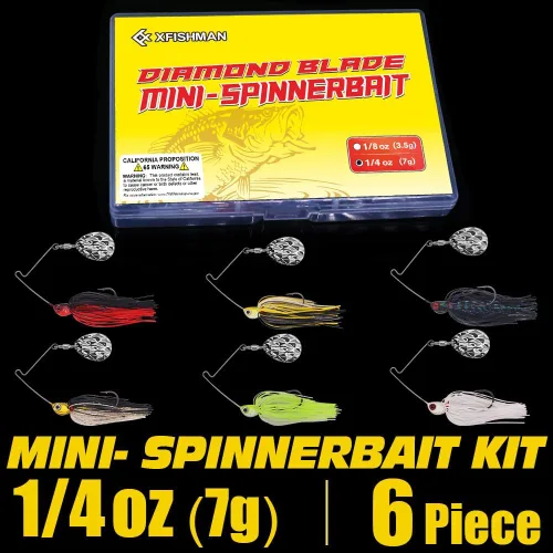 Vista 7 de XFISHMAN Mini Spinnerbaits para pesca de lubina, paquete de 6, cebo giratorio de Colorado, señuelos de pesca de agua superior, micro spinner