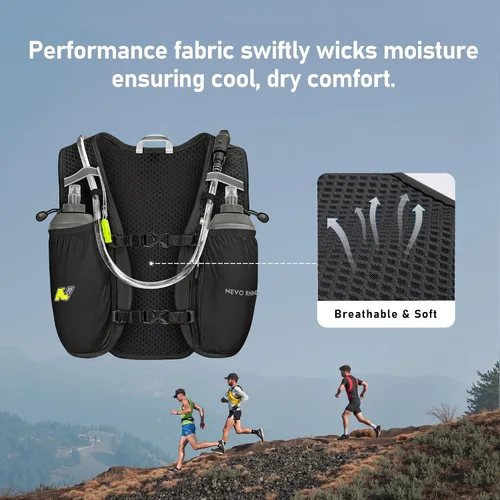 Vista 3 de N NEVO RHINO Chaleco para correr, chaleco de hidratación de 5 litros con vejiga de agua de 1.5 L, mochila de hidratación ligera para senderismo