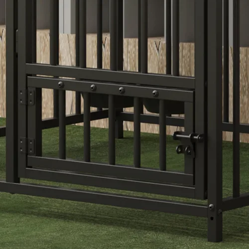 Vista 4 de GarveeTech Jaula para perros de 8 x 4 x 6 pies, jaula de metal resistente con cubierta superior impermeable, cuenco de alimentación giratorio